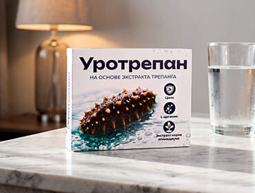 Коробка Уротрепана на фоне настольной лампы.